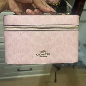 Coach Pink Signature Vanity Case with Tan Handle